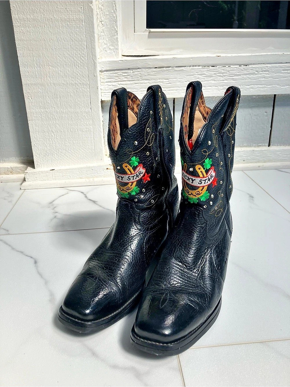 Tony Lama Embroidered Leather Lucky Star Western Boots